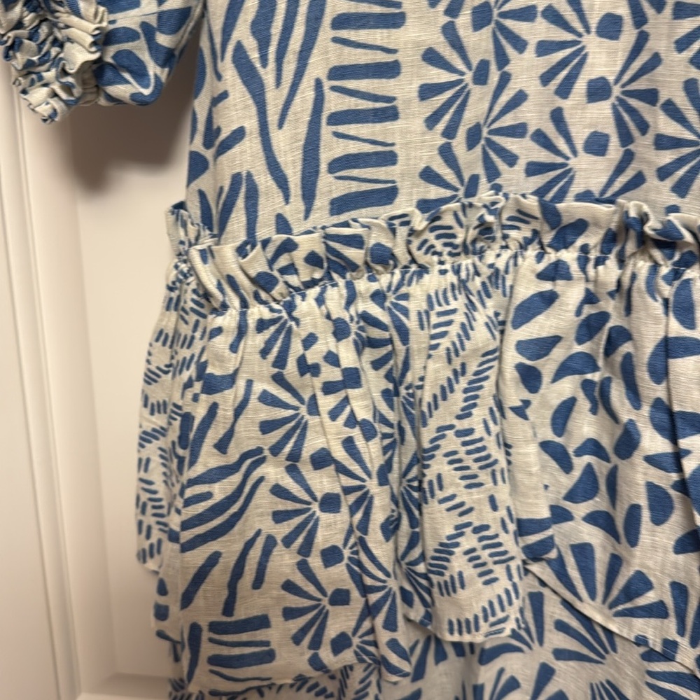 Alexis linen ruffle midi dress in blue S - Picture 4 of 9